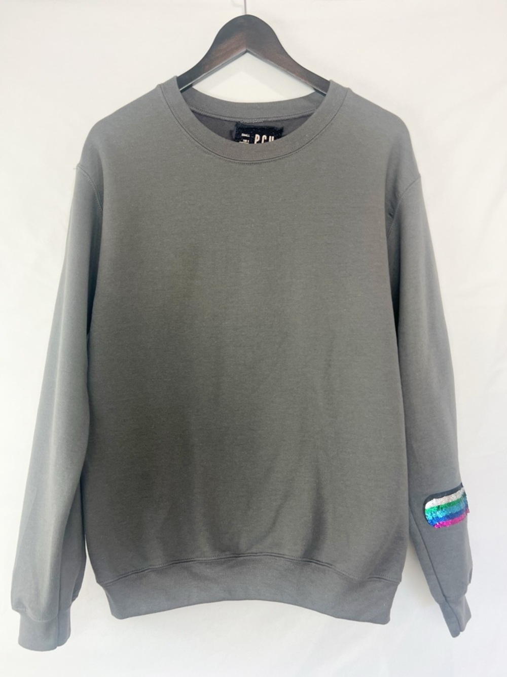 PCH the Label Gray‎ Sequin Patch Sweatshirt Size Small